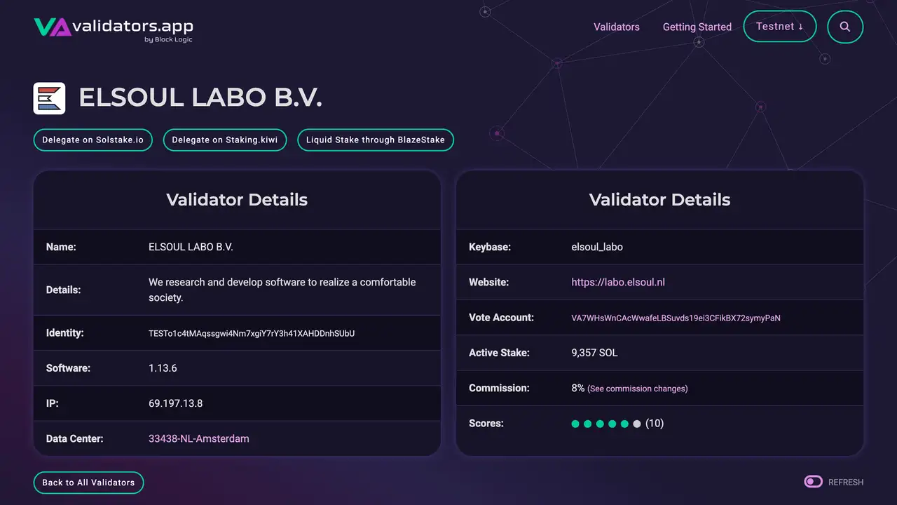 ELSOUL LABO - Solana Testnet Validator