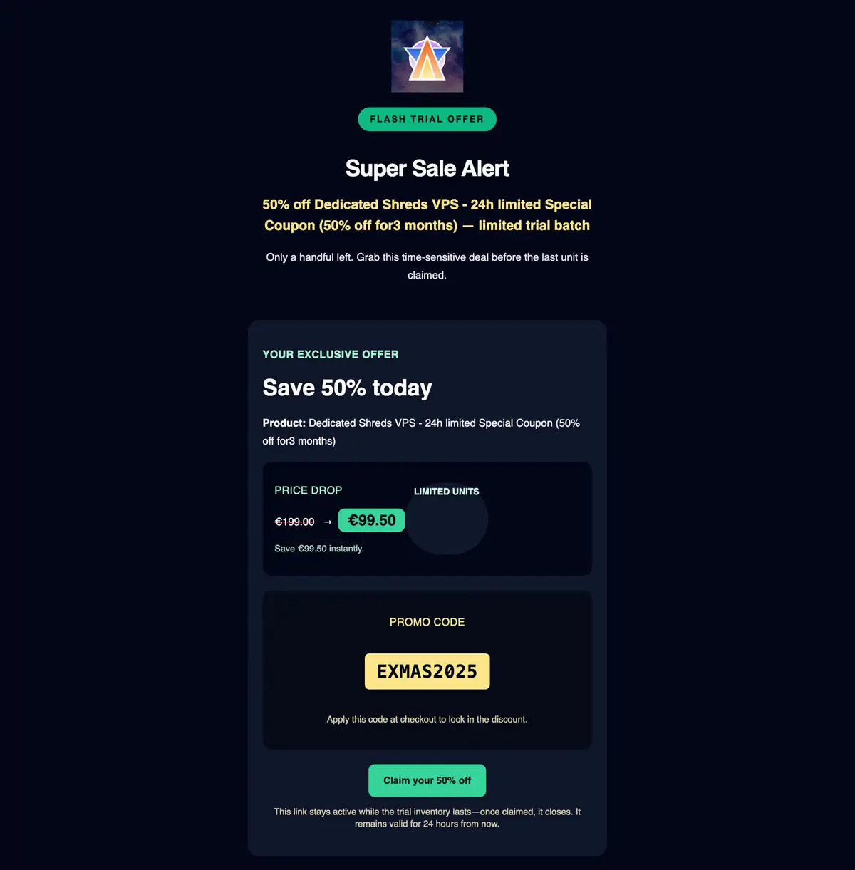 24時間限定クリスマス特別セール案内メール