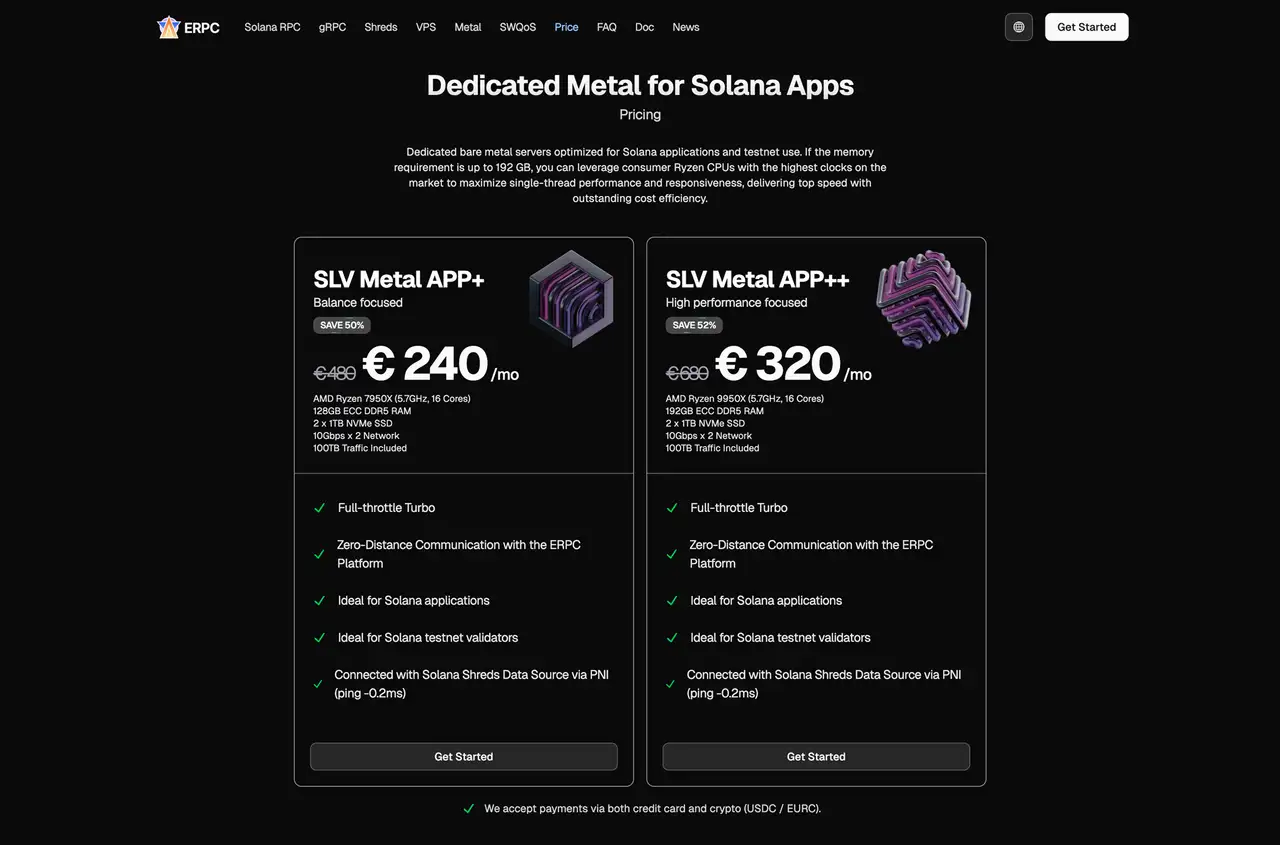 Dedicated Bare Metal for Solana Apps Pricing