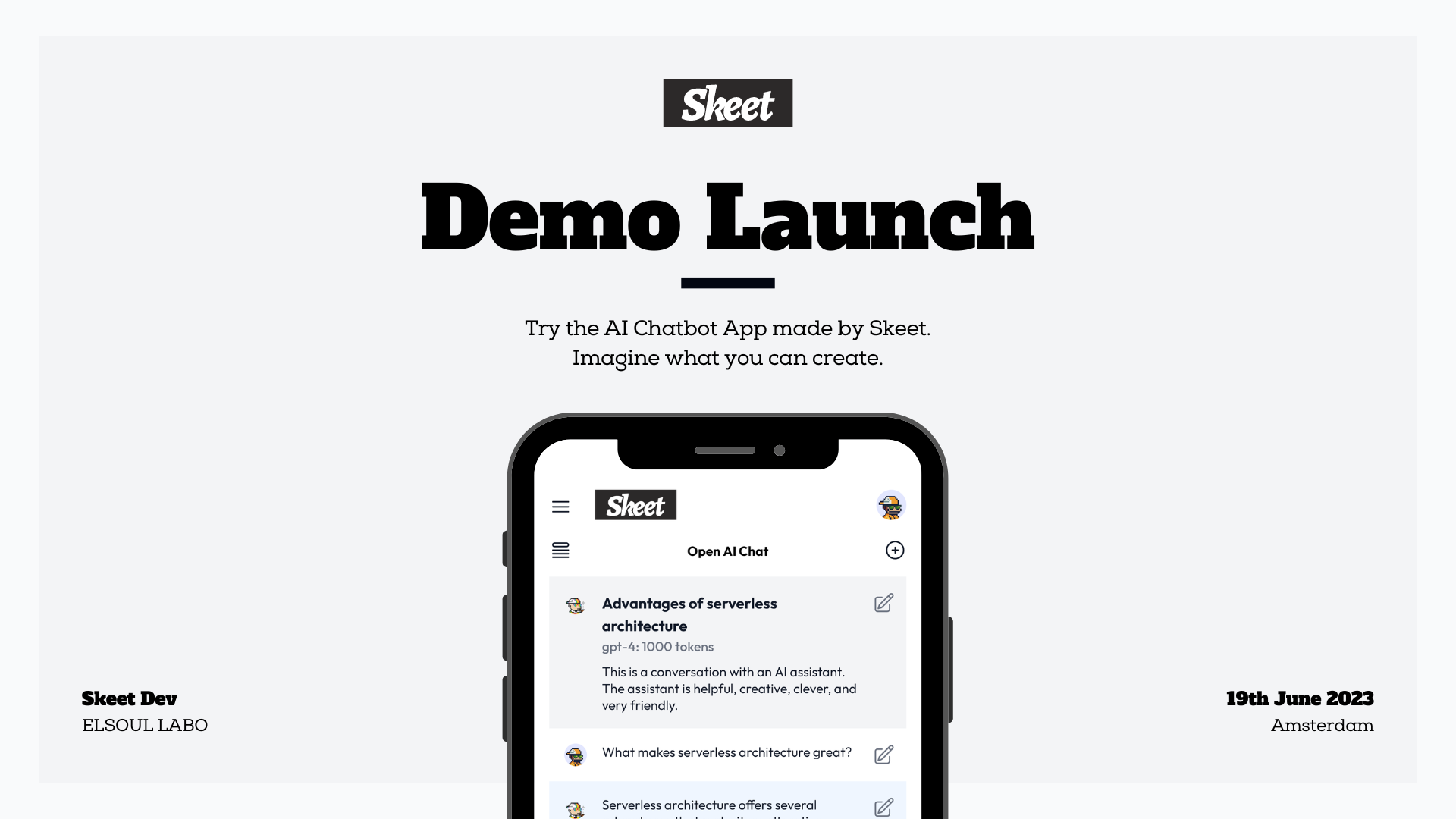 Demo AI chat app created with open source serverless framework "Skeet" launched