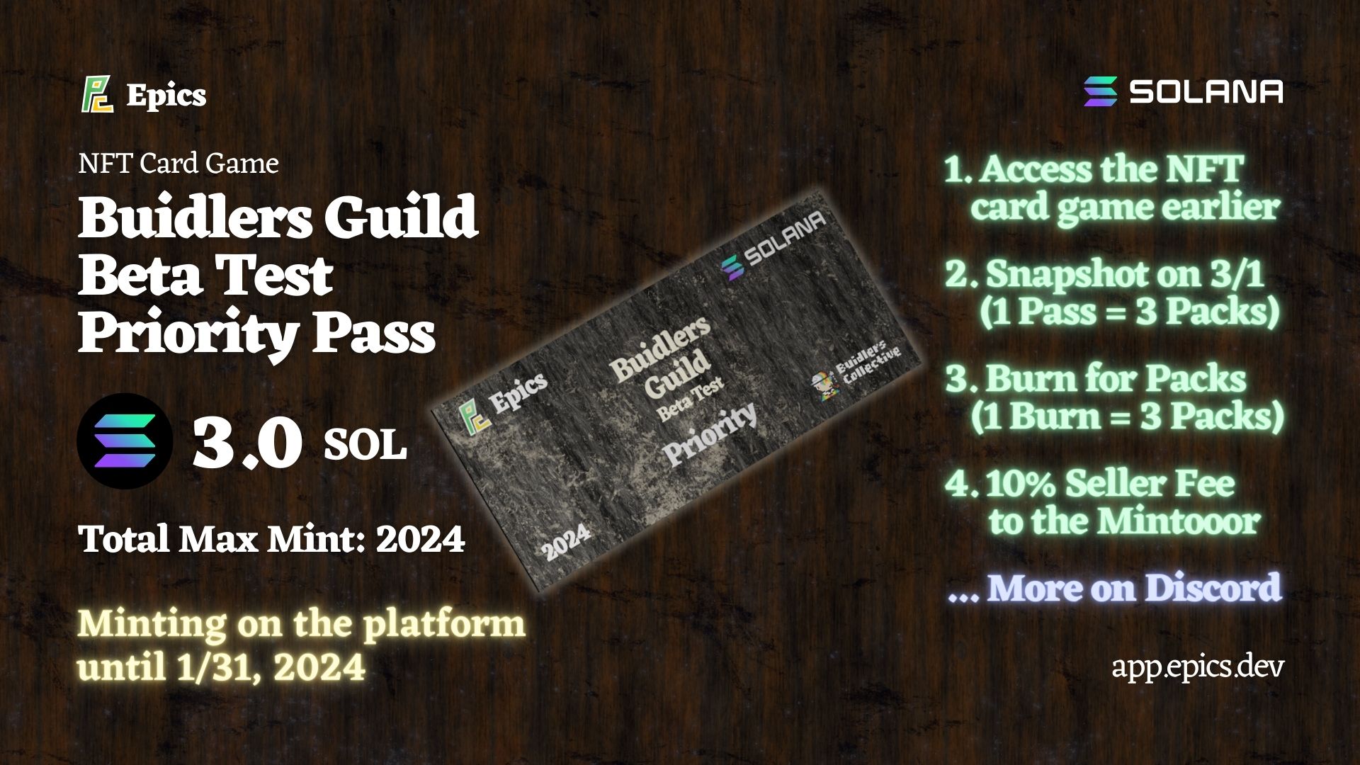 Epics DAO Initiates Minting of β Priority Pass for Solana NFT Card Game