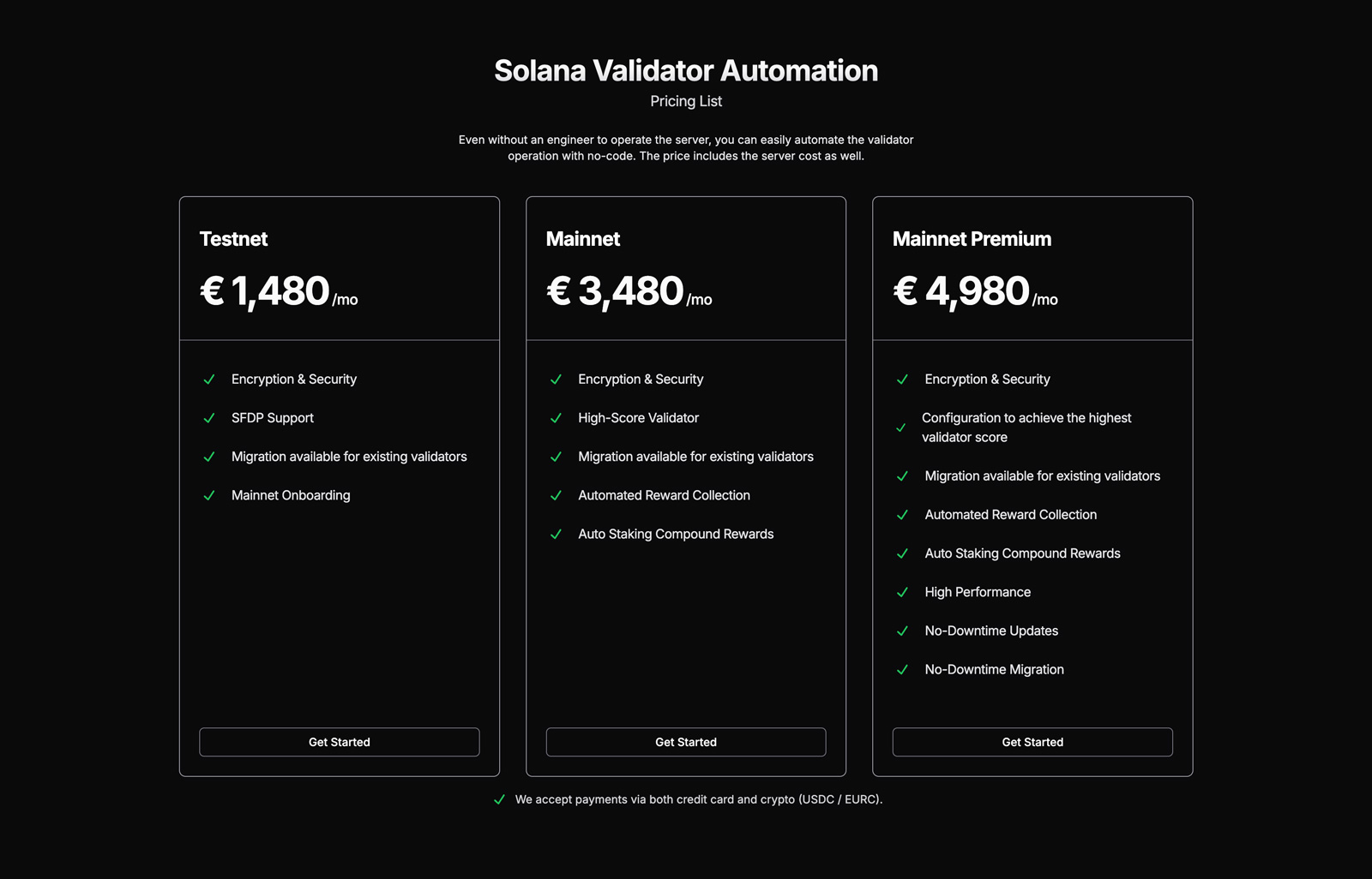 Validators Solutions Price